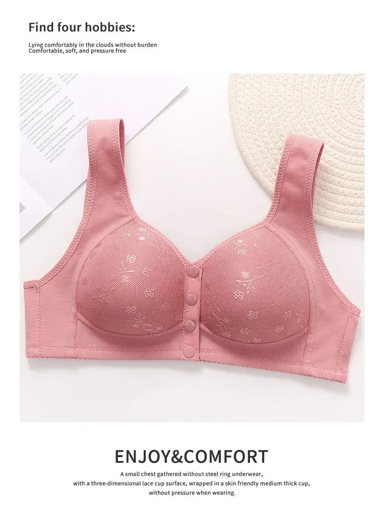 Soft Cotton Wireless Bra Large Size Front Clasp Underwear for Middle-Aged And Elderly Women Comfortable Vest Strap Design
