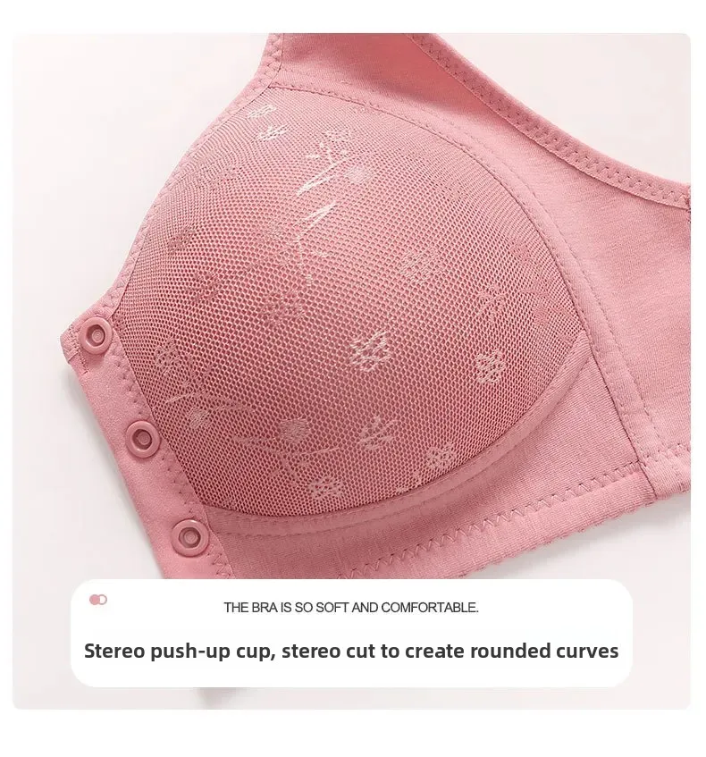 Soft Cotton Wireless Bra Large Size Front Clasp Underwear for Middle-Aged And Elderly Women Comfortable Vest Strap Design