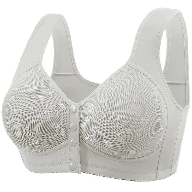 Soft Cotton Wireless Bra Large Size Front Clasp Underwear for Middle-Aged And Elderly Women Comfortable Vest Strap Design