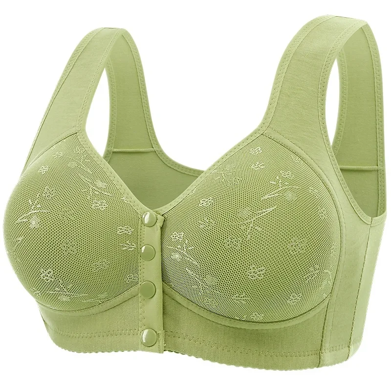 Soft Cotton Wireless Bra Large Size Front Clasp Underwear for Middle-Aged And Elderly Women Comfortable Vest Strap Design