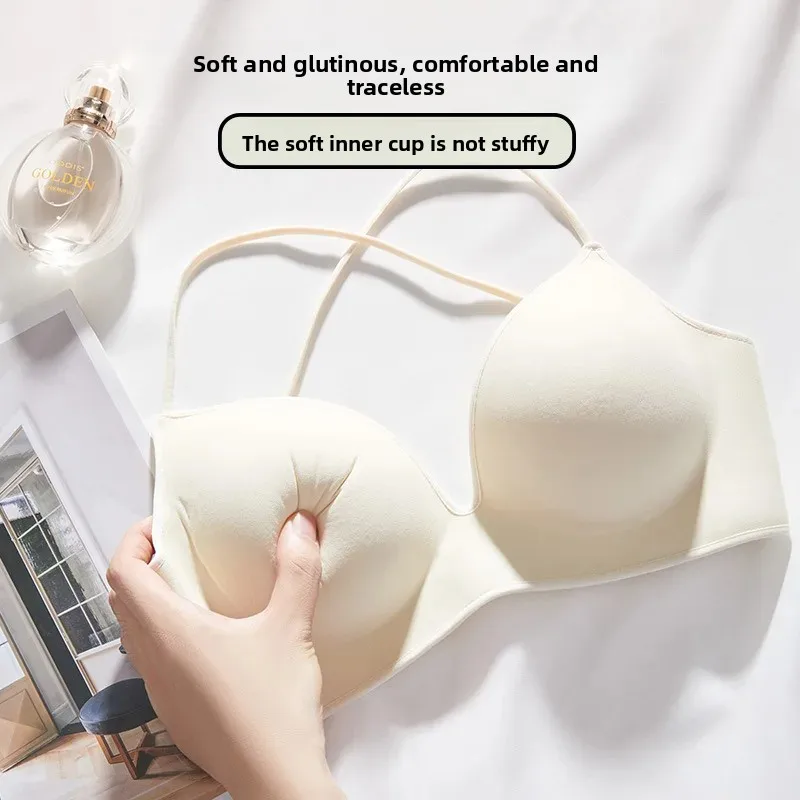 Cross Back Fixed Cup Bra Thickened Outer Expansion Special for Flat Chested Women Sexy Korean Style Underwear Gathered Chest