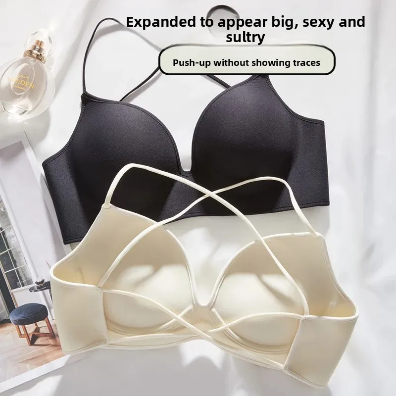 Cross Back Fixed Cup Bra Thickened Outer Expansion Special for Flat Chested Women Sexy Korean Style Underwear Gathered Chest