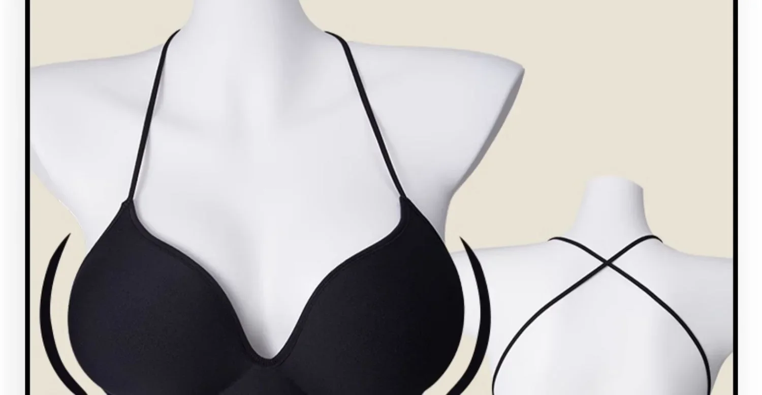 Cross Back Fixed Cup Bra Thickened Outer Expansion Special for Flat Chested Women Sexy Korean Style Underwear Gathered Chest