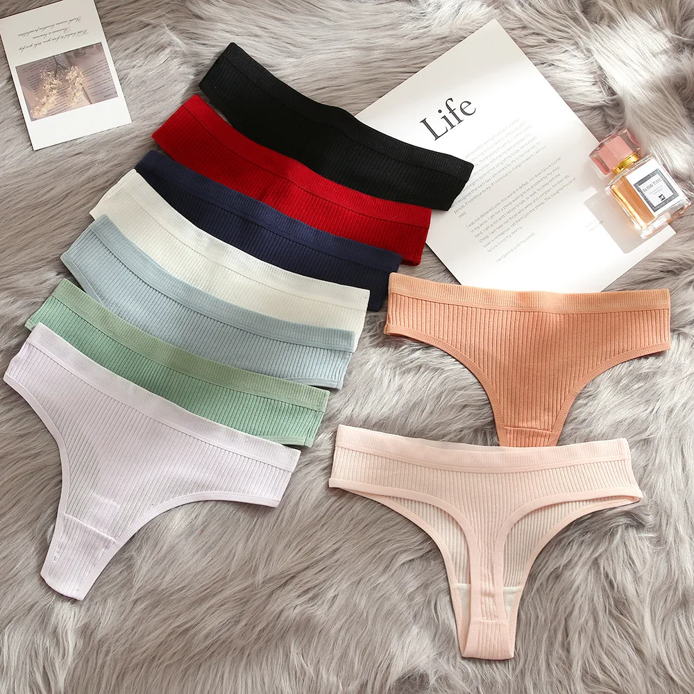 4Pcs Women's Panties Fashion Striped Thongs Soft Cotton Underwear Ladies Sexy Lingerie Sports Breathable G-Strings Cozy T-Back