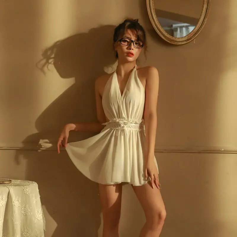 Sexy Deep V Large Displaying Pure Desire Sleeveless Role-playing Secretary Skirt Underwear Home Clothes General Sleep Dress