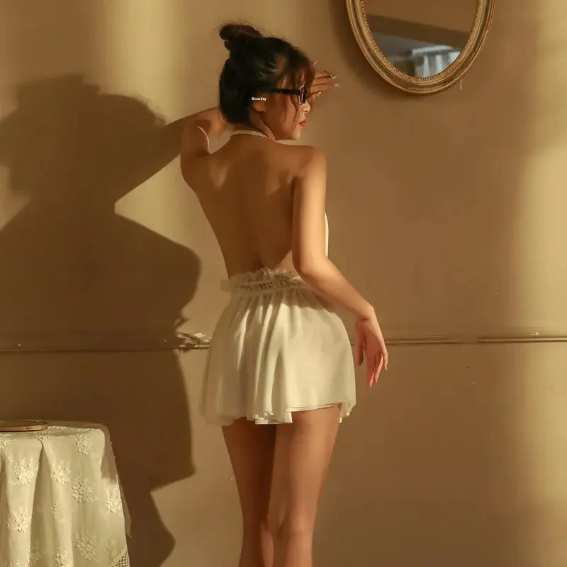 Sexy Deep V Large Displaying Pure Desire Sleeveless Role-playing Secretary Skirt Underwear Home Clothes General Sleep Dress