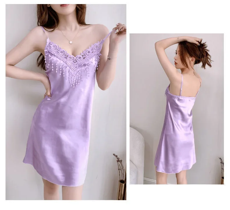 2022 Sexy V-neck Tank Sleep Dress Women's Solid Color Attraction Dress M-6xl Cross-border Summer Sleeveless