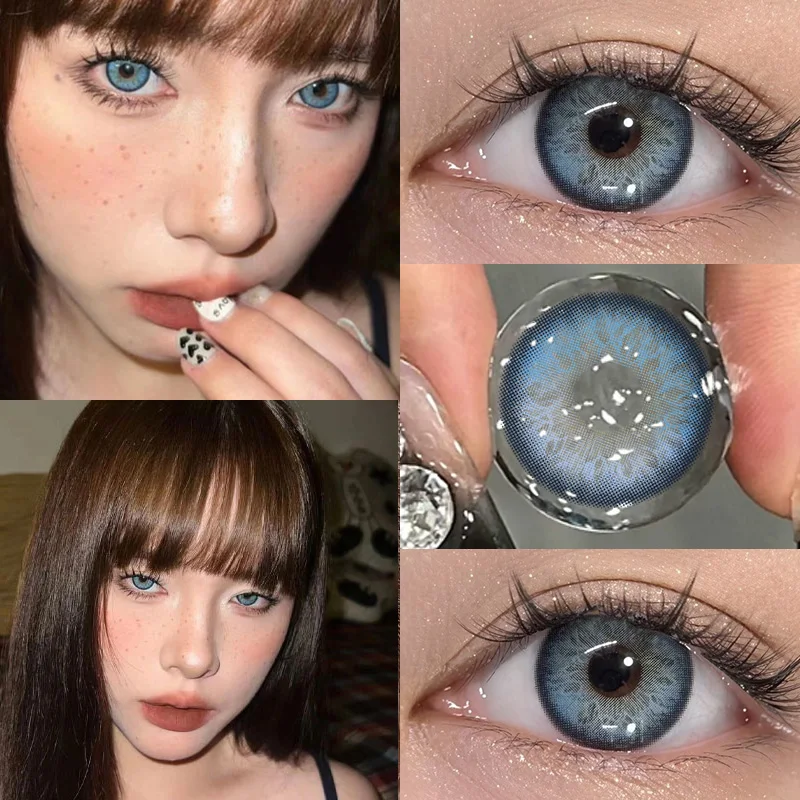 DUOXIU 1 Pair Yearly Myopia Color Contact Lenses for Brown Eyes – Fashion Pink Blue Pupil Cosplay Soft Lenses