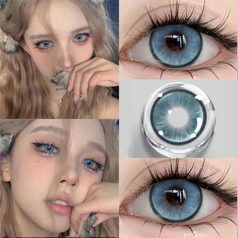 DUOXIU 1 Pair Yearly Myopia Color Contact Lenses for Brown Eyes – Fashion Pink Blue Pupil Cosplay Soft Lenses