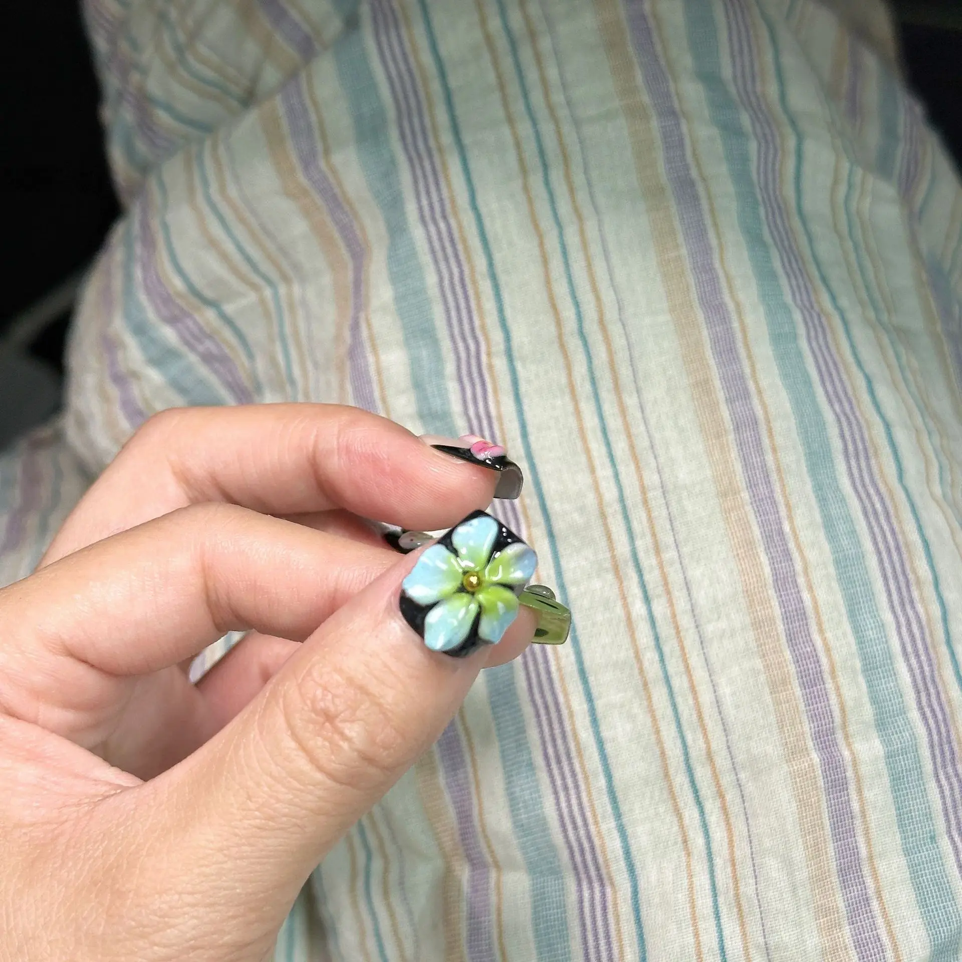 10pcs Handmade Press On Nails Black Pink French Style False Nails With Hand Painted 3D Flower Designs Short T Summer Nails Tips 10pcs Handmade Press On Nails Black Pink French Style False Nails With Hand Painted 3D Flower Designs Short T Summer Nails Tips