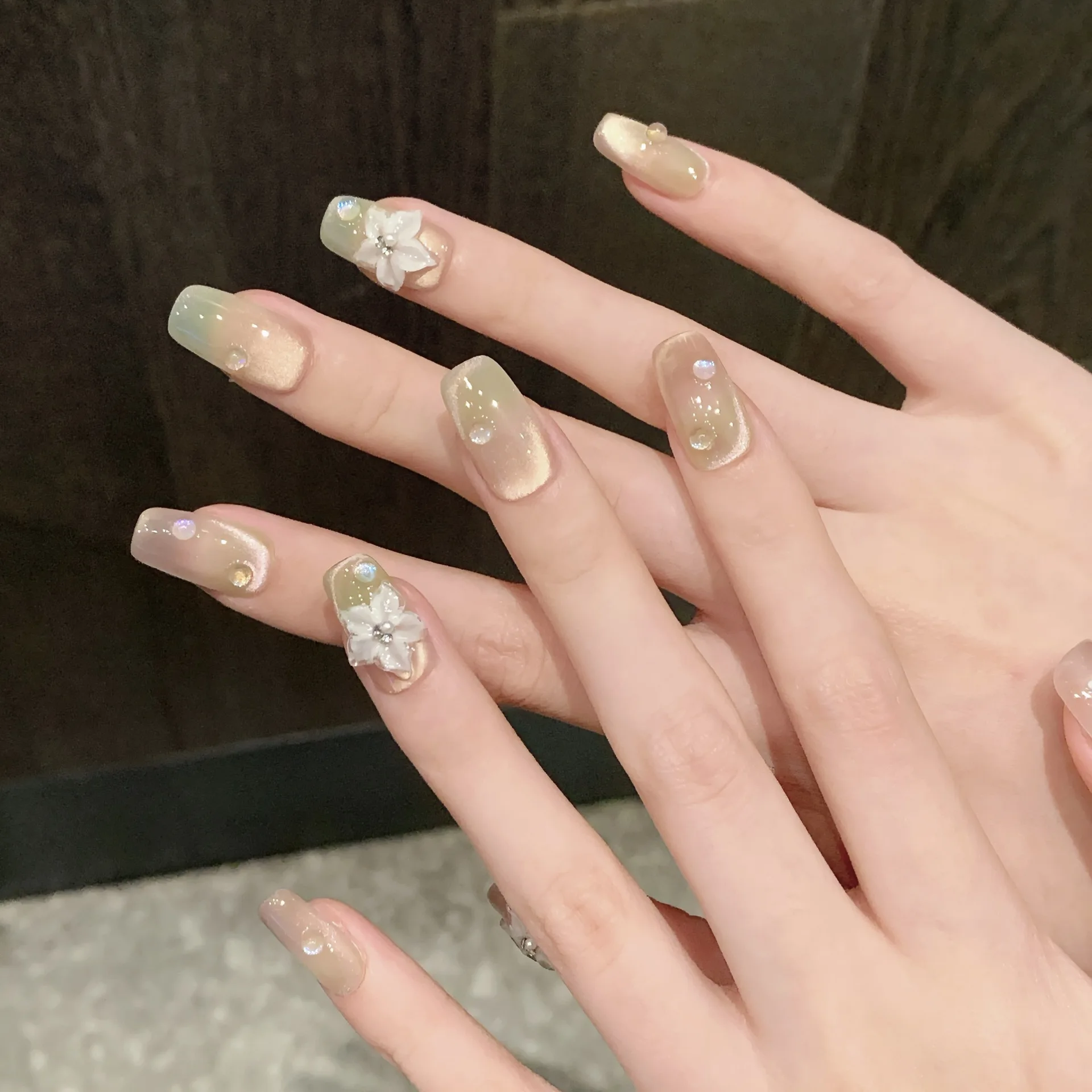 10pcs Handmade Press On Nails Black Pink French Style False Nails With Hand Painted 3D Flower Designs Short T Summer Nails Tips