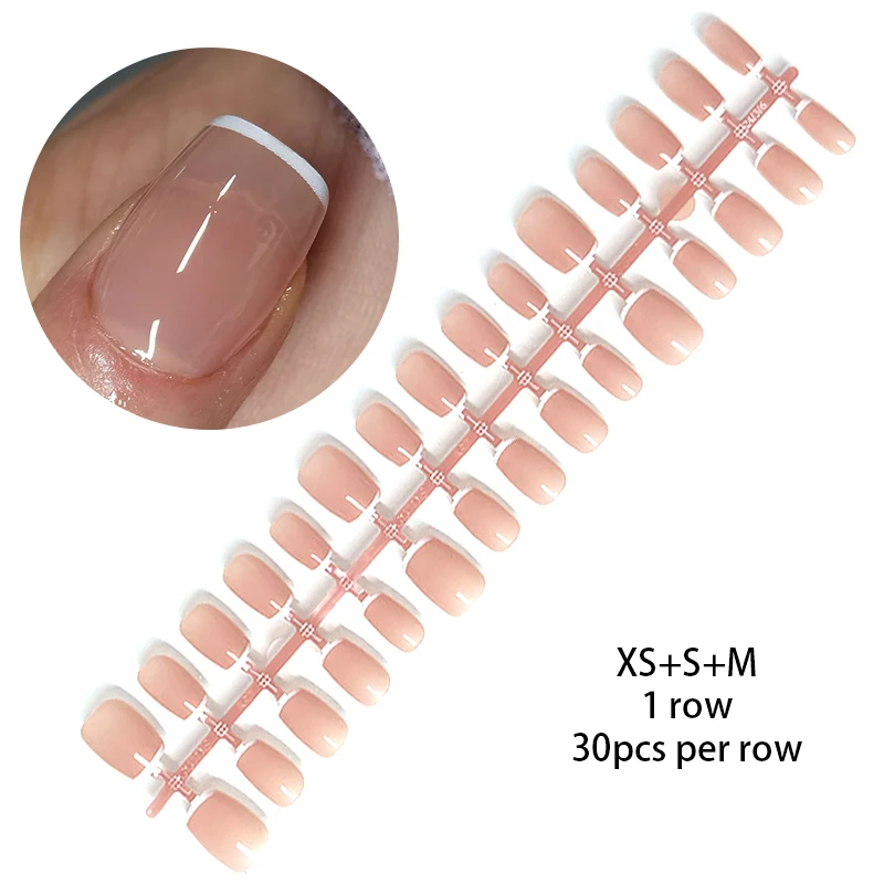 24pcs Sweet Summer Fake Nails Patches Pink Glitter Nude Press on Nails Women Wearable Nail Art Stickers Full Finished False Nail