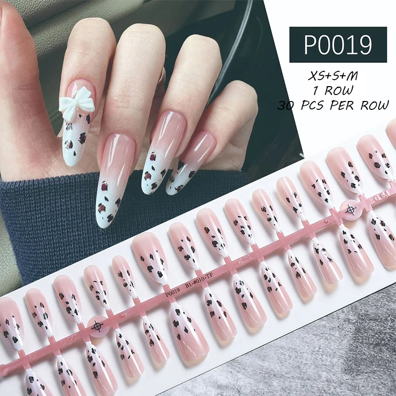 24pcs Sweet Summer Fake Nails Patches Pink Glitter Nude Press on Nails Women Wearable Nail Art Stickers Full Finished False Nail