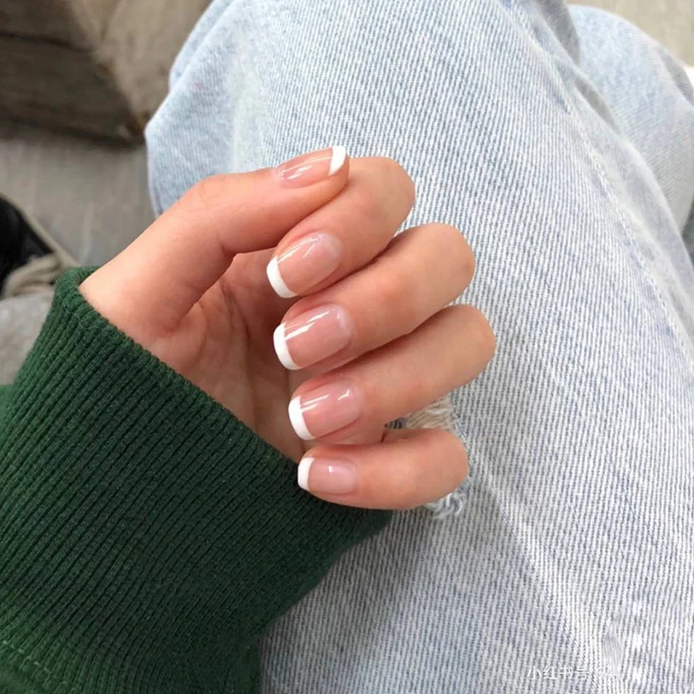 24 Pcs Short Flat Press On Nails Black Animal Pattern Fake Nails Pink Gradient French Style Artificial Finger Manicure For Women