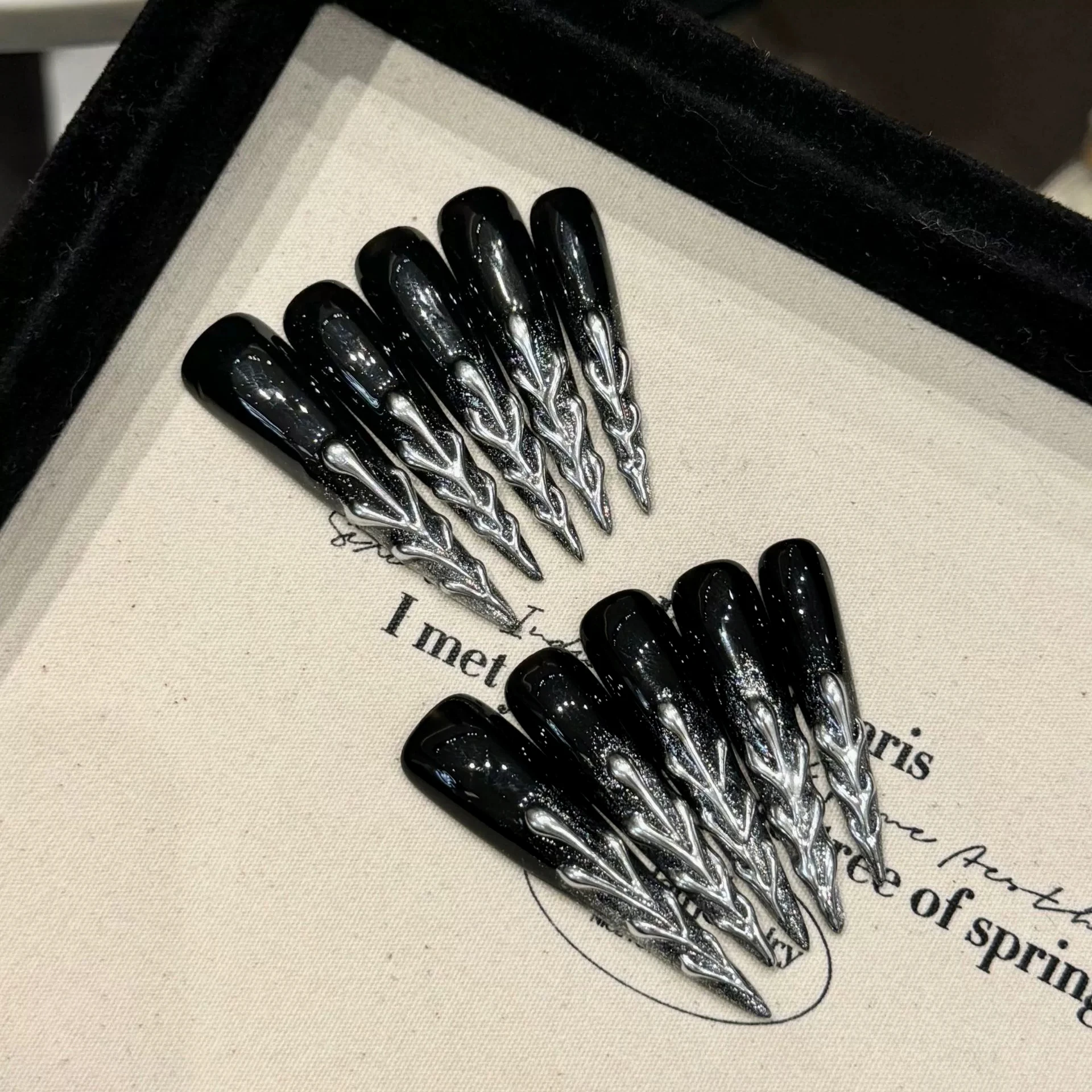 10pcs White Edge French Style Press On Nails 3D Flower Design Handmade False Nails Sweet Almond Full Cover Fake Nail For Girls