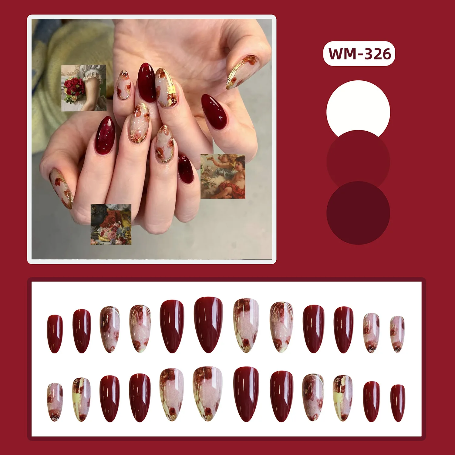 24Pcs Press-On Nail Set Gradient Red Rose Apricot Spicy Pink Burgundy Floral Designs Perfect Gift for Women and Friends 24Pcs Press-On Nail Set Gradient Red Rose Apricot Spicy Pink Burgundy Floral Designs Perfect Gift for Women and Friends