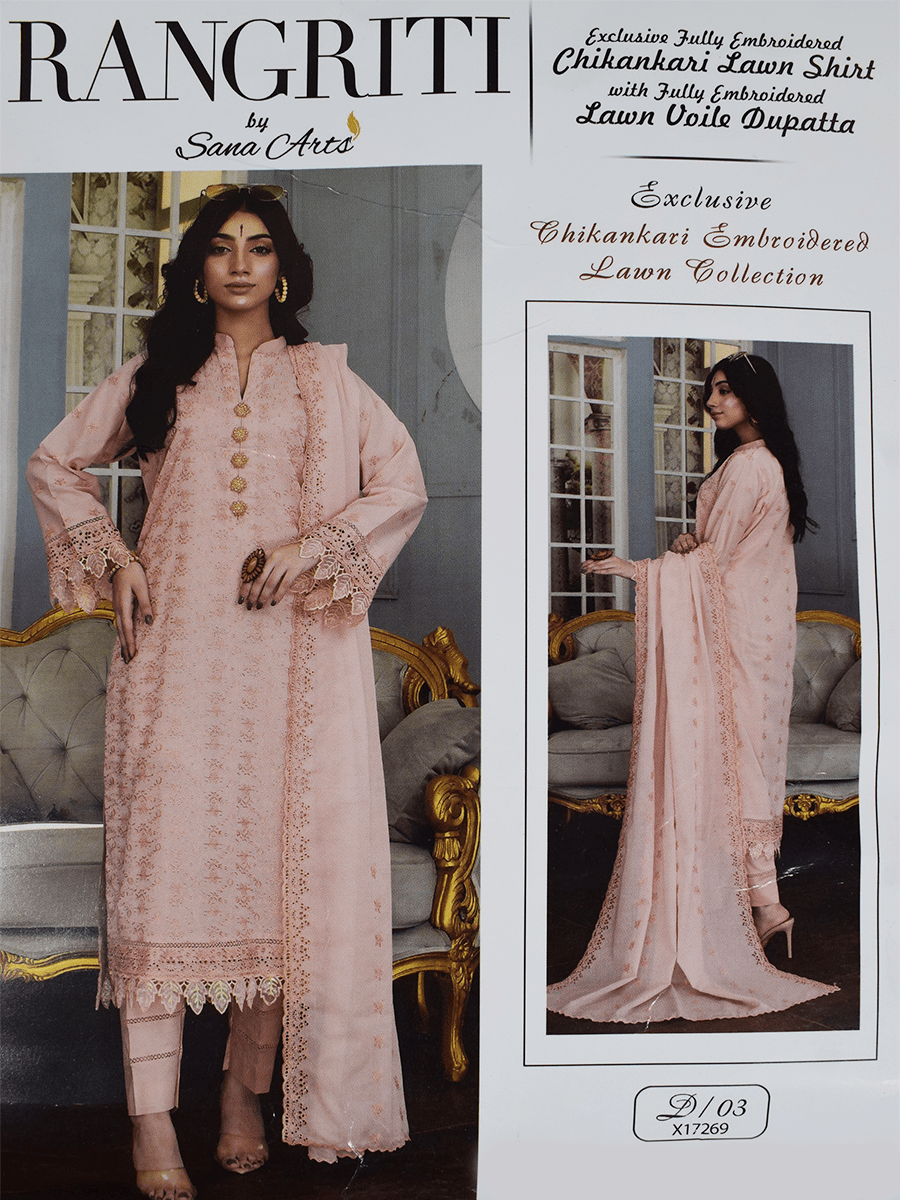 Rangriti Chikankari embroidered Pink color Loan Collection Ladies unstitched Fabric
