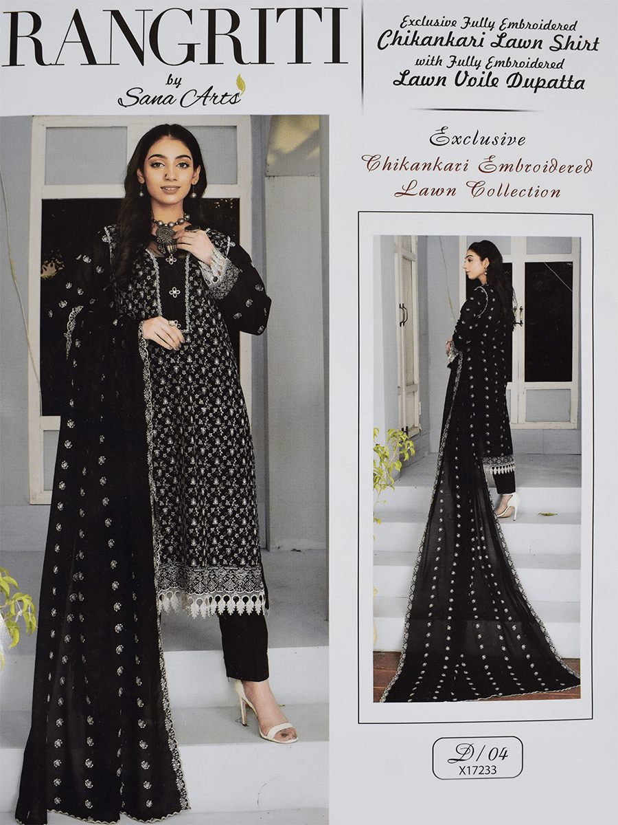 Rangriti Chikankari embroidered Timeles Black Shade color Loan Collection Ladies unstitched Fabric