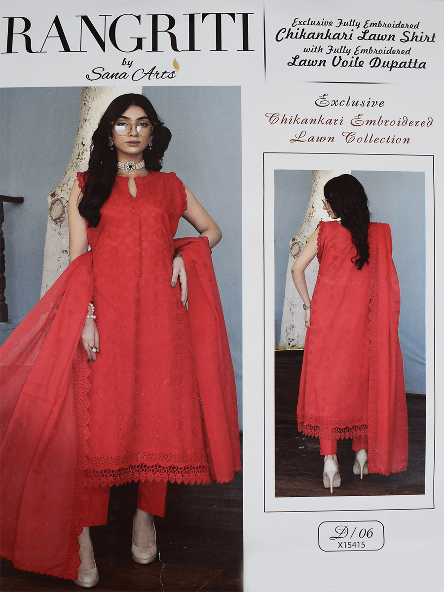 Rangriti Chikankari embroidered Bpld Red Shade color Loan Collection Ladies unstitched Fabric