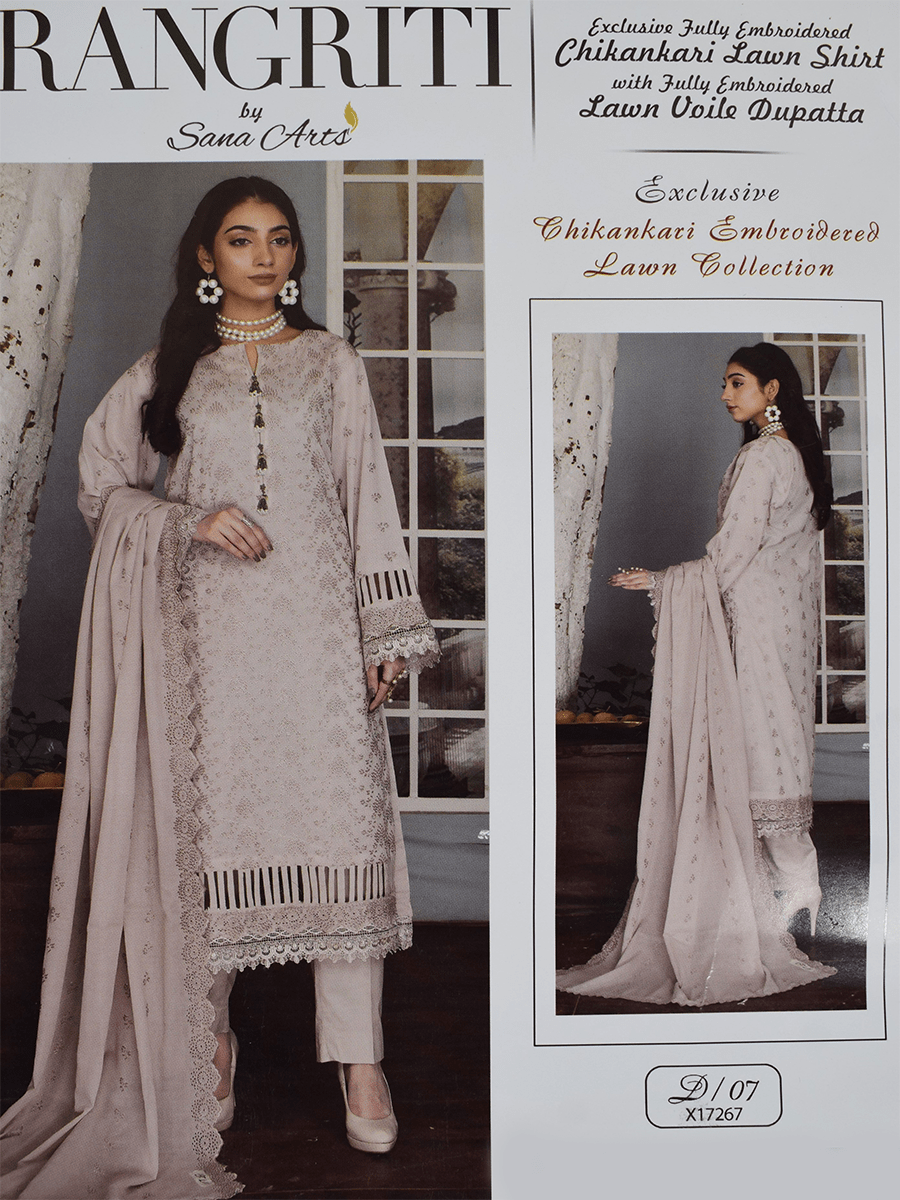 Rangriti Chikankari embroidered Peach color Loan Collection Ladies unstitched Fabric