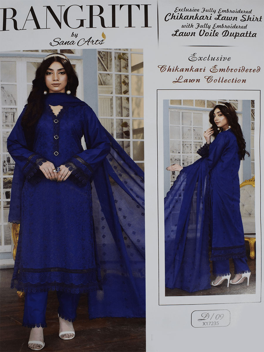 Rangriti Chikankari embroidered Blue Loan Collection Ladies unstitched Fabric