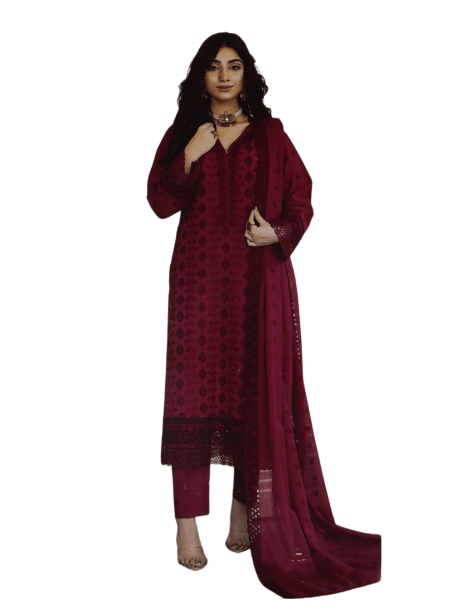 Women unstitched Maroon Ckickenkari Lawn